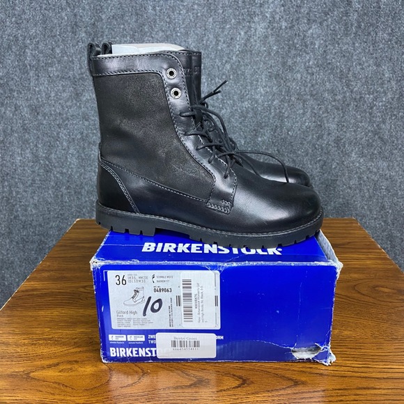 Birkenstock Gilford High Black Leather Grunge Combat Boot Women's EU36 W5 Narrow - Picture 1 of 10